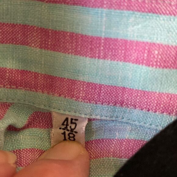Mens L’Ancora Portofino Linen Shirt, Light Blue and pink Striped, Size 45/18. - Picture 6 of 6